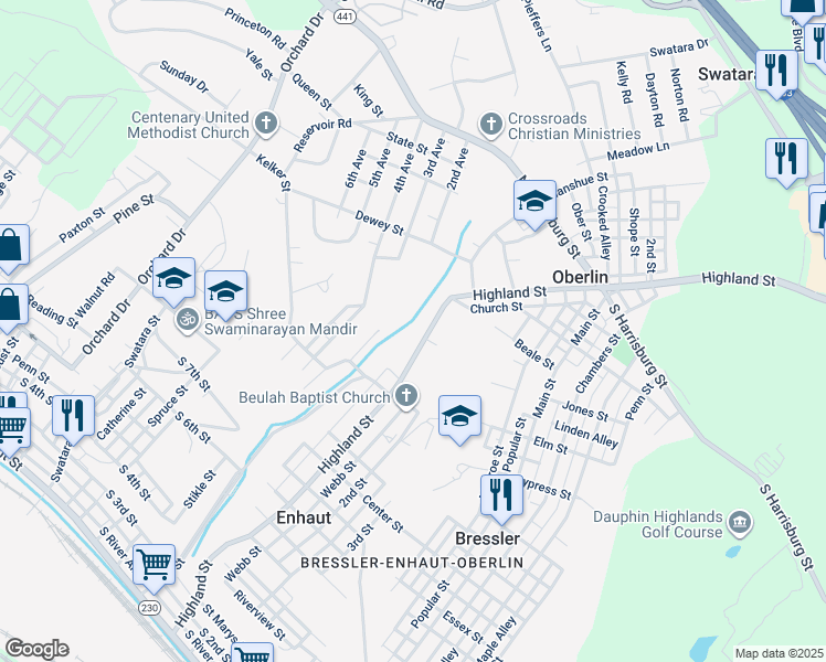 map of restaurants, bars, coffee shops, grocery stores, and more near 859 Highland St in Steelton