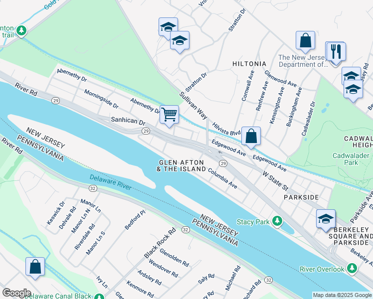 map of restaurants, bars, coffee shops, grocery stores, and more near 323 Clearfield Avenue in Trenton