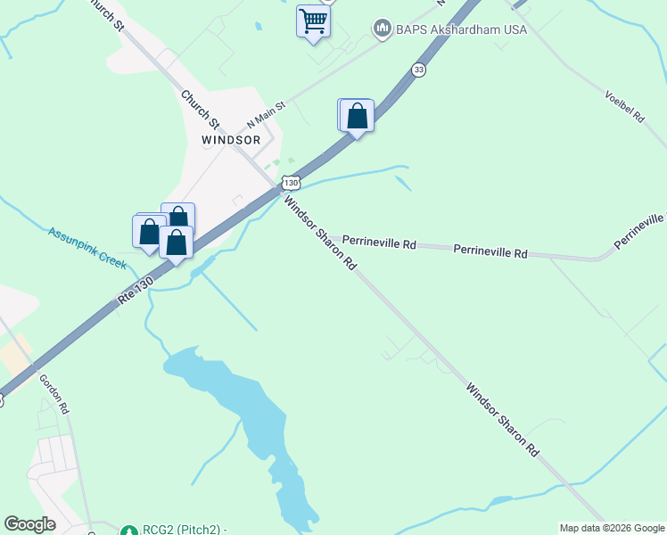 map of restaurants, bars, coffee shops, grocery stores, and more near 114 Windsor Road in Robbinsville Township
