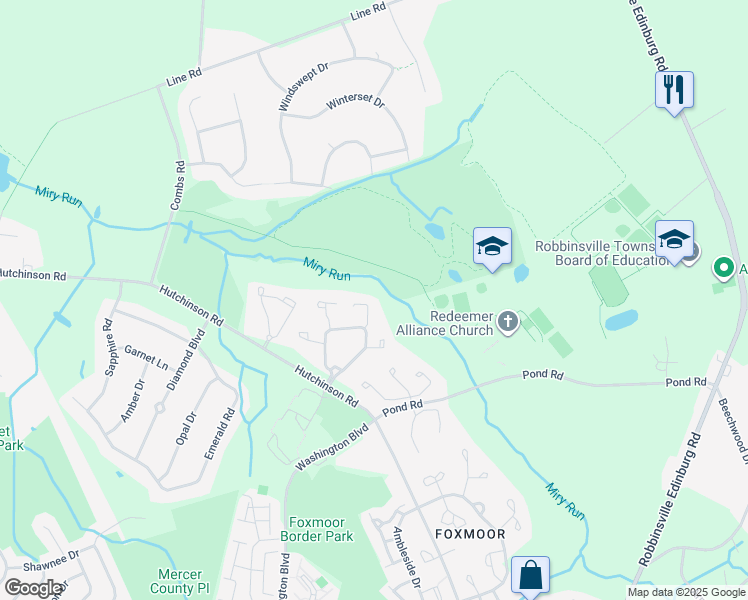 map of restaurants, bars, coffee shops, grocery stores, and more near 118 Andover Place in Robbinsville Township