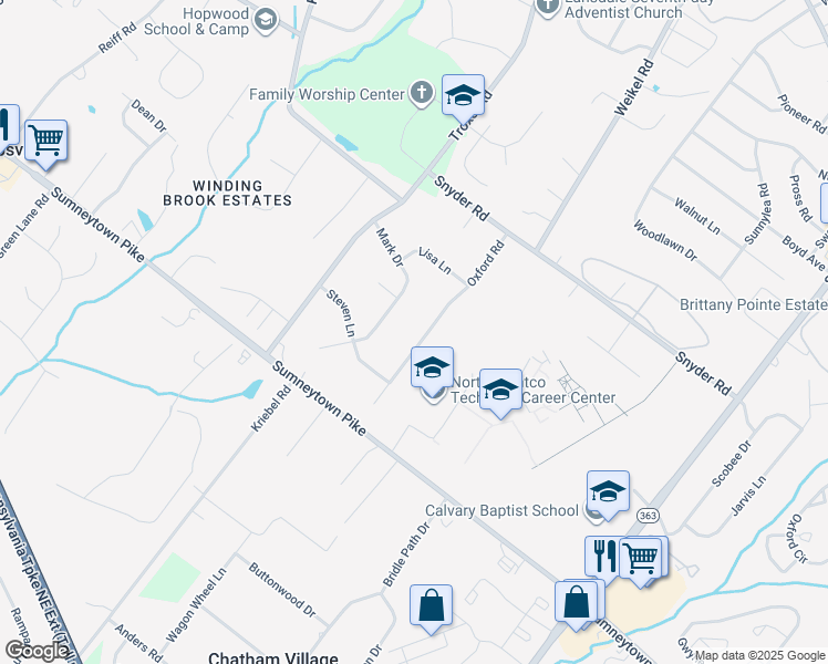 map of restaurants, bars, coffee shops, grocery stores, and more near 118 Oxford Rd in Lansdale