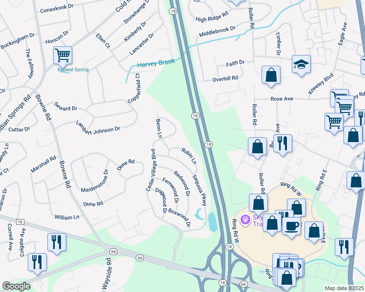 map of restaurants, bars, coffee shops, grocery stores, and more near 22 Rubin Lane in Ocean Township