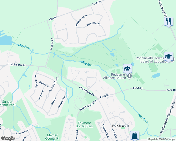 map of restaurants, bars, coffee shops, grocery stores, and more near 216 Andover Place in Robbinsville Township