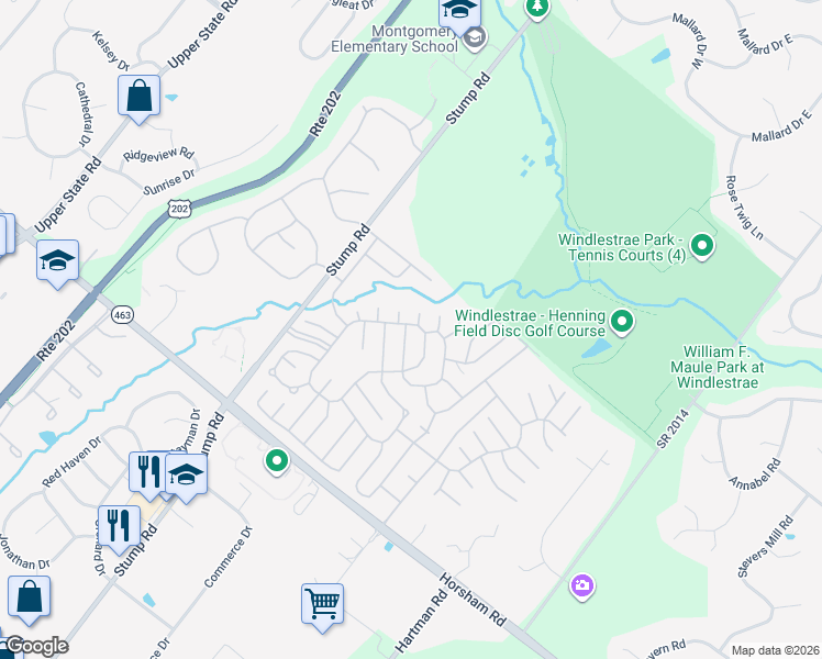 map of restaurants, bars, coffee shops, grocery stores, and more near 464 Running Brook Road in North Wales