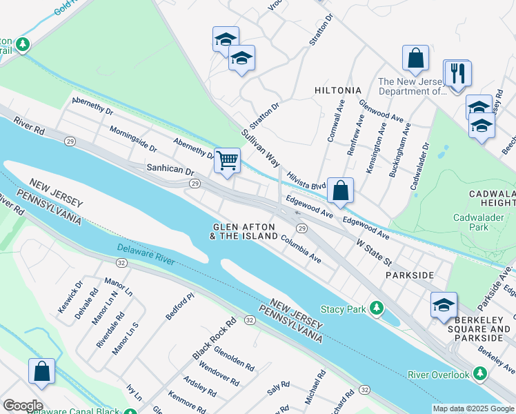 map of restaurants, bars, coffee shops, grocery stores, and more near 323 Clearfield Avenue in Trenton