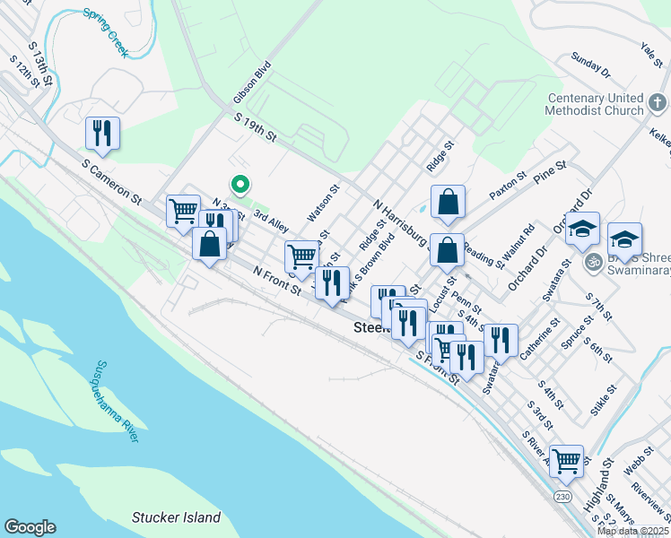 map of restaurants, bars, coffee shops, grocery stores, and more near 126 Lincoln St in Steelton