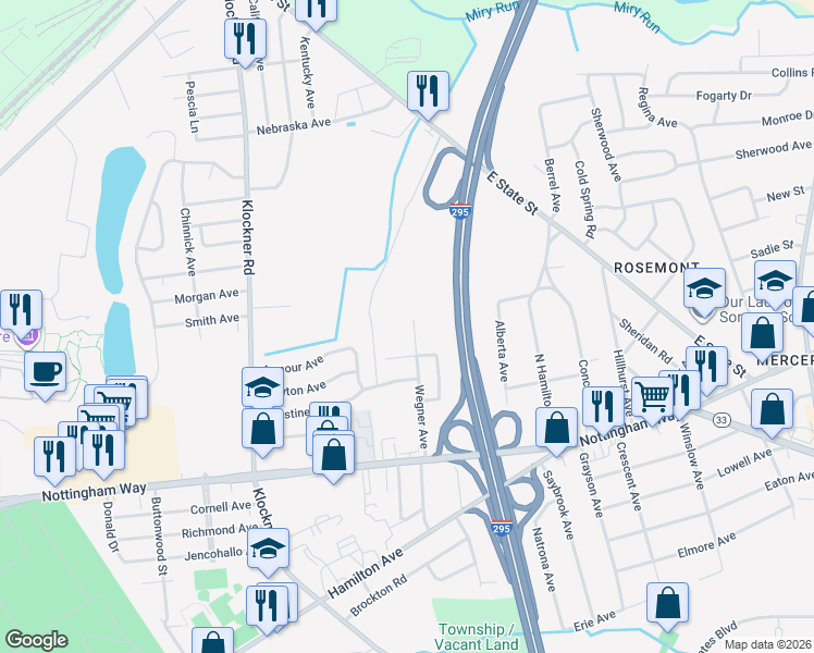 map of restaurants, bars, coffee shops, grocery stores, and more near 439 Wegner Avenue in Hamilton Township
