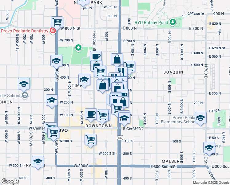 map of restaurants, bars, coffee shops, grocery stores, and more near 30 300 North in Provo