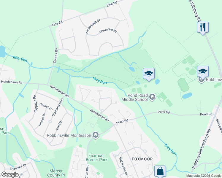 map of restaurants, bars, coffee shops, grocery stores, and more near 118 Andover Place in Robbinsville Township