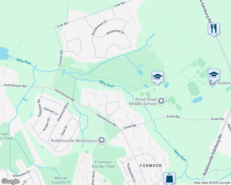 map of restaurants, bars, coffee shops, grocery stores, and more near 216 Andover Place in Robbinsville Township