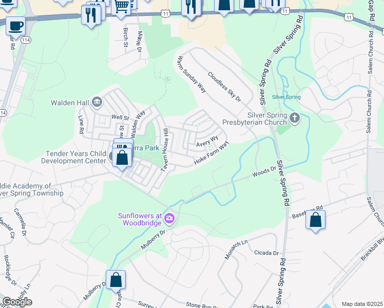 map of restaurants, bars, coffee shops, grocery stores, and more near 35 Stone Barn Road in Mechanicsburg