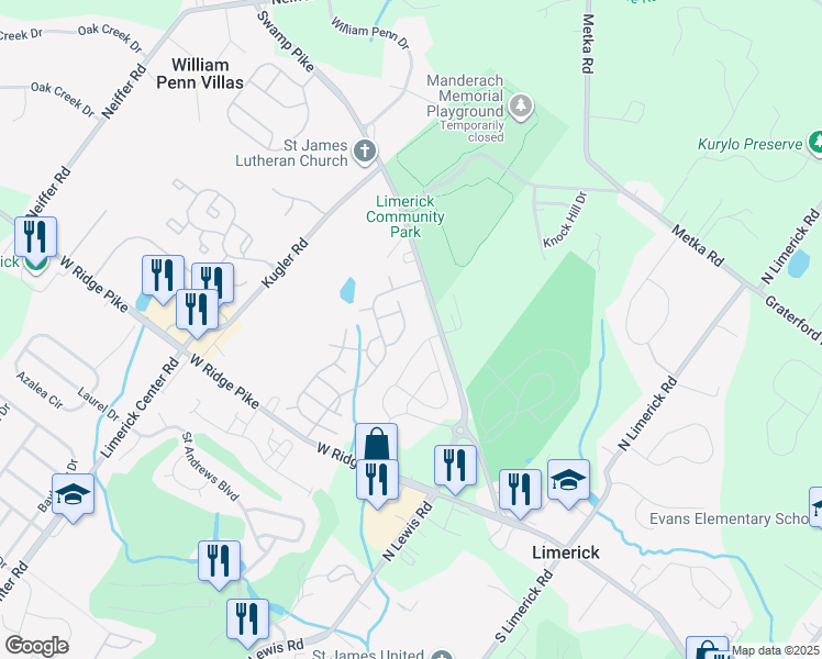 map of restaurants, bars, coffee shops, grocery stores, and more near 112 Dyer Court in Royersford