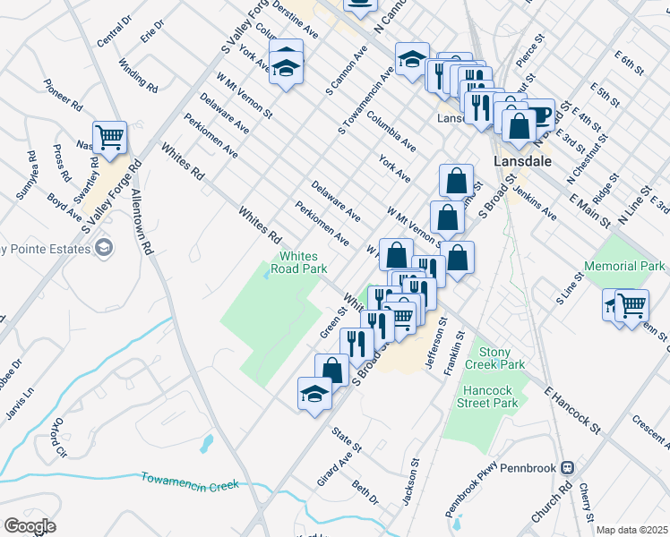 map of restaurants, bars, coffee shops, grocery stores, and more near 630 Susquehanna Avenue in Lansdale