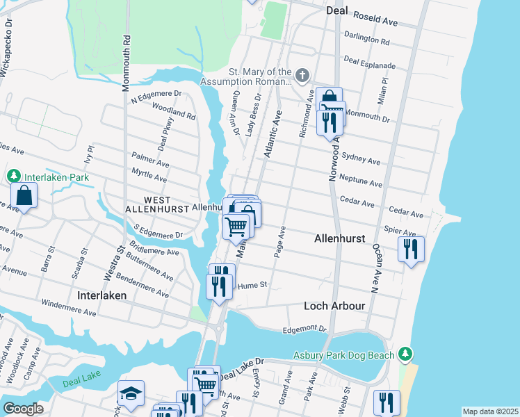 map of restaurants, bars, coffee shops, grocery stores, and more near 316 Spier Avenue in Allenhurst