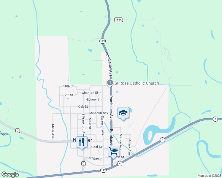 map of restaurants, bars, coffee shops, grocery stores, and more near Missouri 149 in Novinger