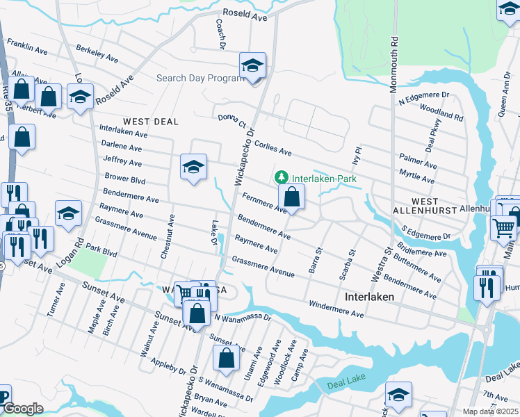 map of restaurants, bars, coffee shops, grocery stores, and more near 718 Fernmere Ave in Interlaken