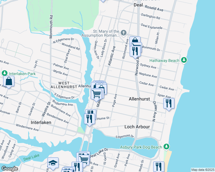 map of restaurants, bars, coffee shops, grocery stores, and more near 316 Spier Avenue in Allenhurst
