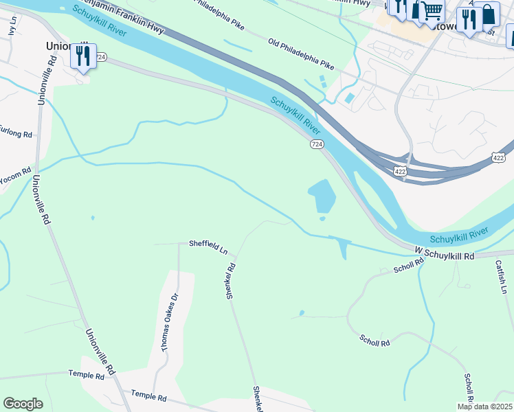 map of restaurants, bars, coffee shops, grocery stores, and more near 861 Shenkel Rd in Pottstown