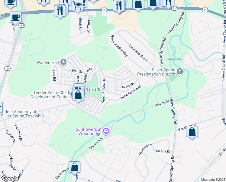 map of restaurants, bars, coffee shops, grocery stores, and more near 114 North Market Street in Mechanicsburg