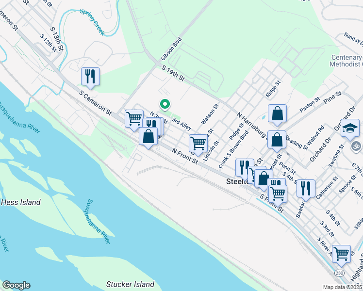 map of restaurants, bars, coffee shops, grocery stores, and more near 458 North 2nd Street in Steelton