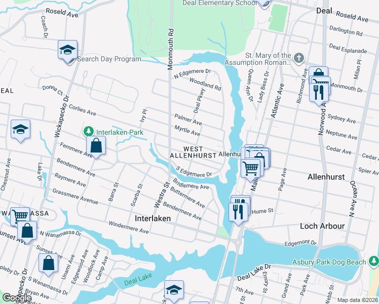 map of restaurants, bars, coffee shops, grocery stores, and more near in Ocean Township