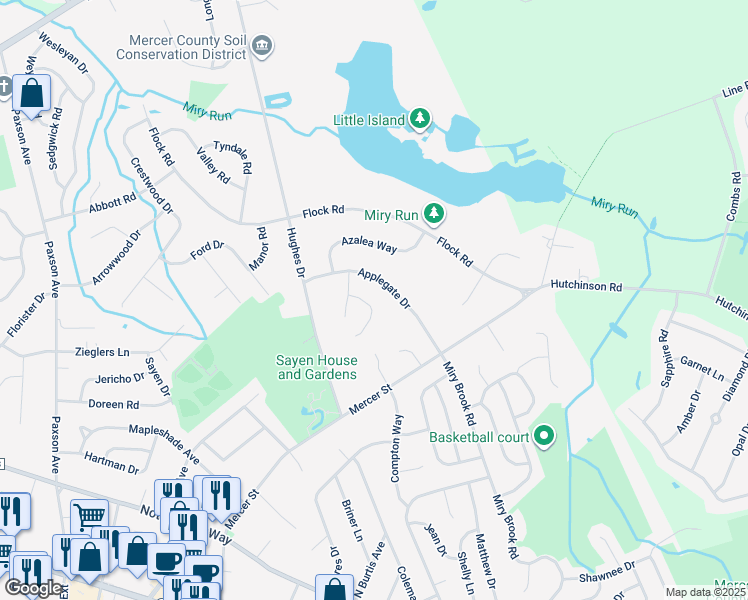 map of restaurants, bars, coffee shops, grocery stores, and more near 5 Cardiff Lane in Hamilton Township