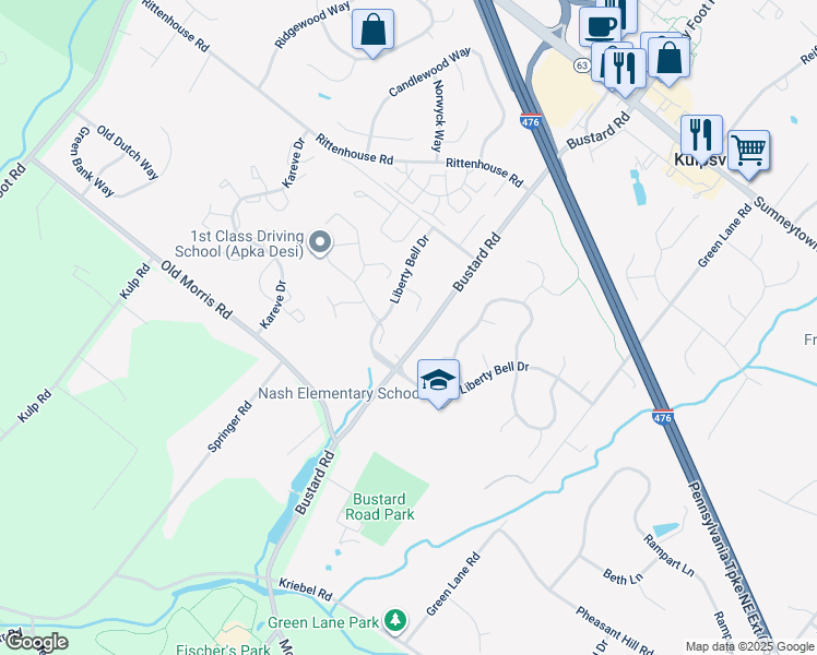 map of restaurants, bars, coffee shops, grocery stores, and more near 504 Independence Drive in Harleysville