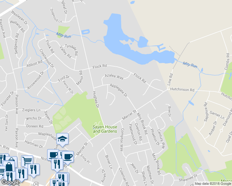 map of restaurants, bars, coffee shops, grocery stores, and more near 5 Cardiff Lane in Hamilton Township