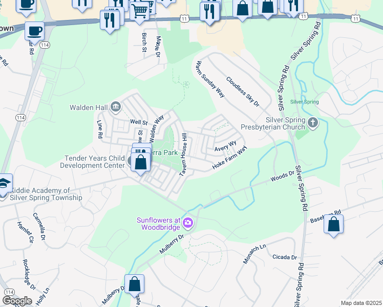 map of restaurants, bars, coffee shops, grocery stores, and more near 43 Porter Alley in Mechanicsburg