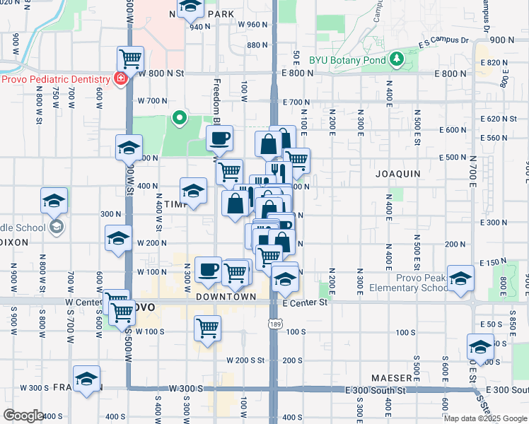 map of restaurants, bars, coffee shops, grocery stores, and more near 30 300 North in Provo