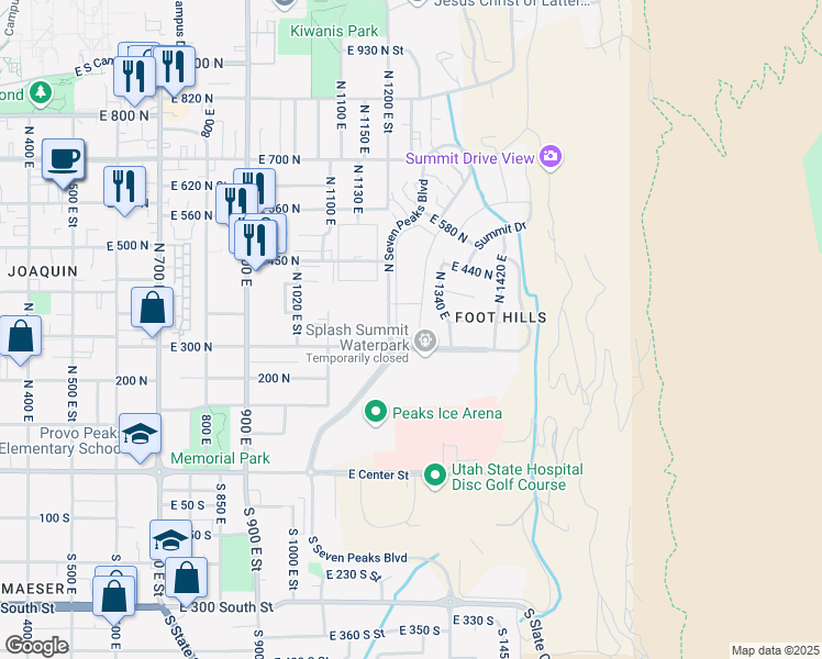 map of restaurants, bars, coffee shops, grocery stores, and more near 331 Belmont Place in Provo