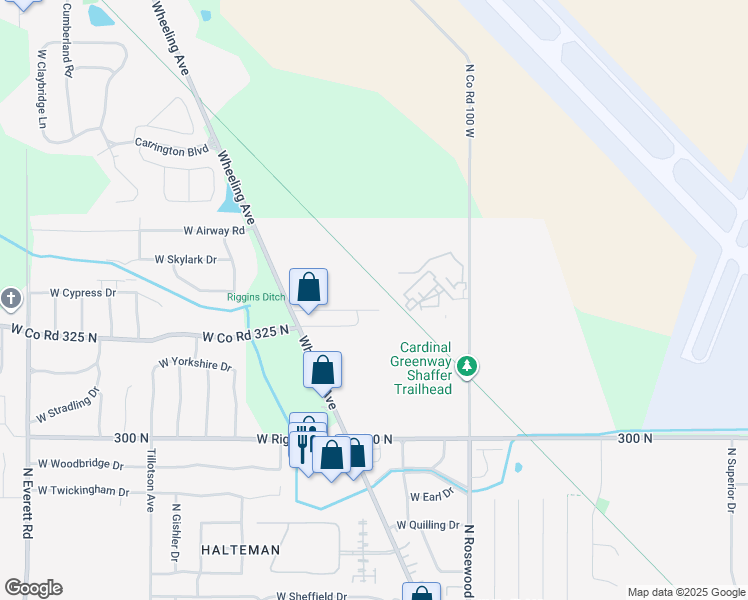 map of restaurants, bars, coffee shops, grocery stores, and more near 2001 West Enterprise Avenue in Muncie