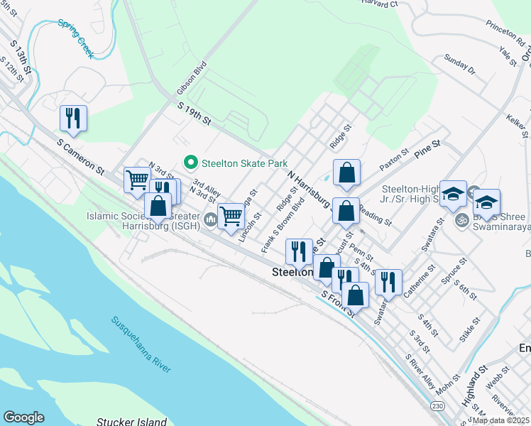 map of restaurants, bars, coffee shops, grocery stores, and more near 148 Lincoln Street in Steelton