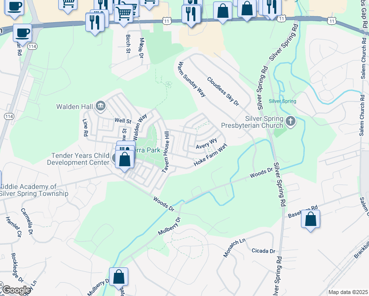 map of restaurants, bars, coffee shops, grocery stores, and more near 35 Stone Barn Road in Mechanicsburg