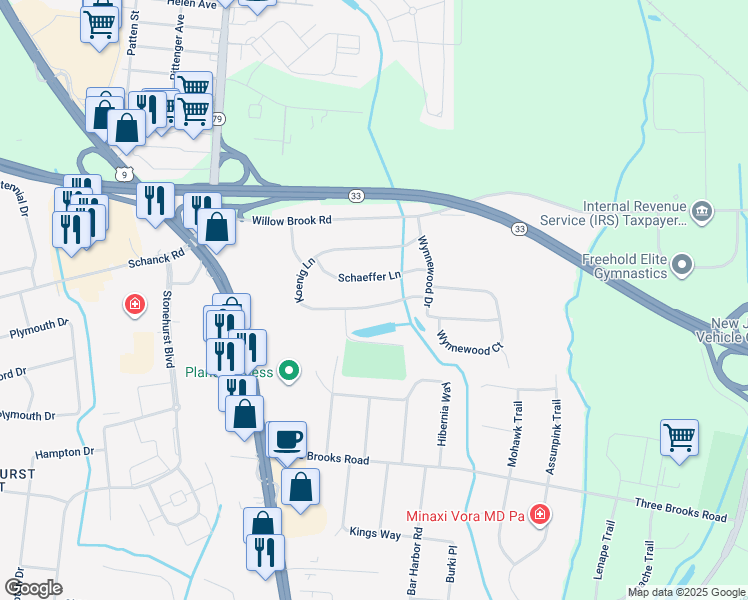 map of restaurants, bars, coffee shops, grocery stores, and more near 64 Koenig Lane in Freehold