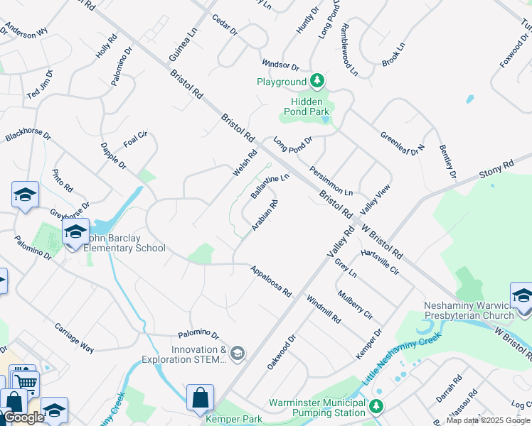 map of restaurants, bars, coffee shops, grocery stores, and more near 1124 Arabian Road in Warrington