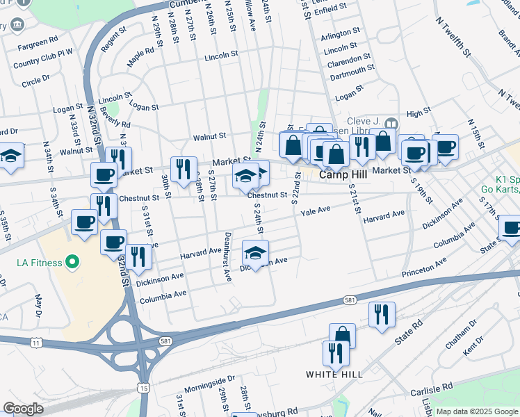 map of restaurants, bars, coffee shops, grocery stores, and more near 2311 Yale Avenue in Camp Hill