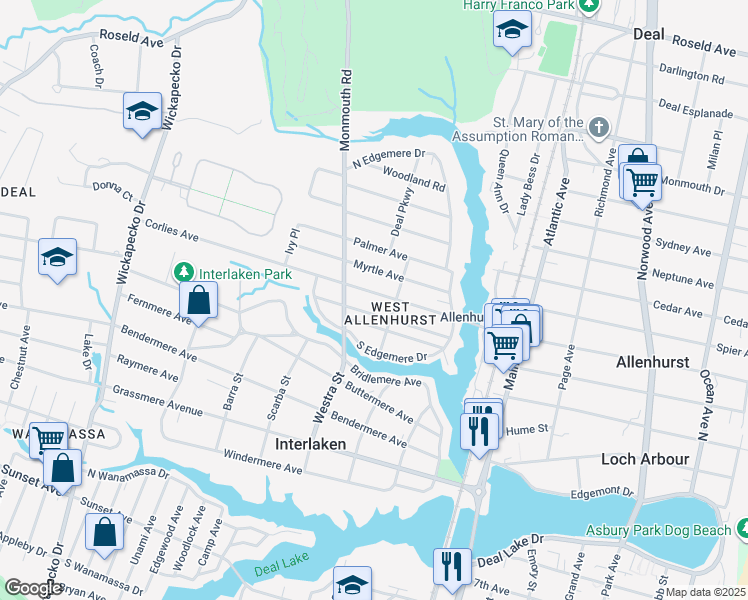 map of restaurants, bars, coffee shops, grocery stores, and more near 610 Laurel Avenue in Allenhurst
