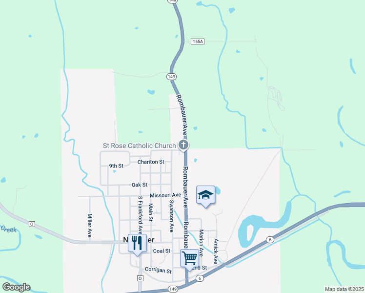map of restaurants, bars, coffee shops, grocery stores, and more near 999 Rombauer Avenue in Novinger