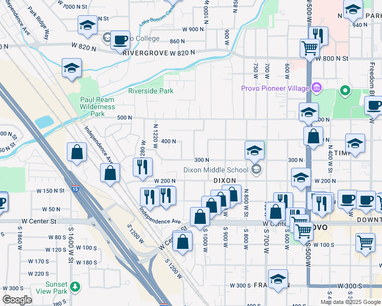 map of restaurants, bars, coffee shops, grocery stores, and more near 329 North 1060 West Street in Provo
