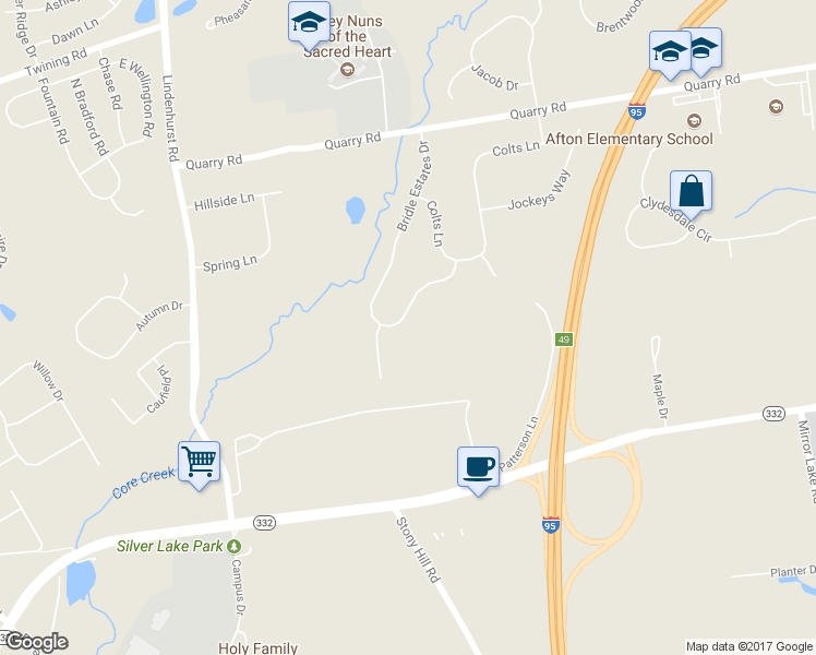 map of restaurants, bars, coffee shops, grocery stores, and more near 1229 Bridle Estates Drive in Yardley