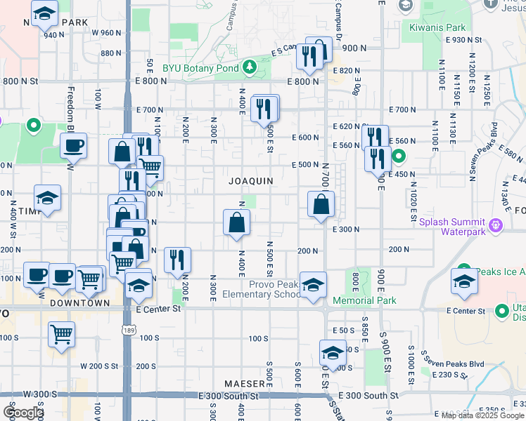 map of restaurants, bars, coffee shops, grocery stores, and more near in Provo