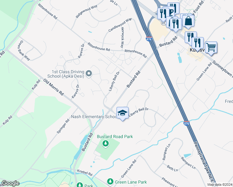 map of restaurants, bars, coffee shops, grocery stores, and more near 806 Independence Drive in Harleysville