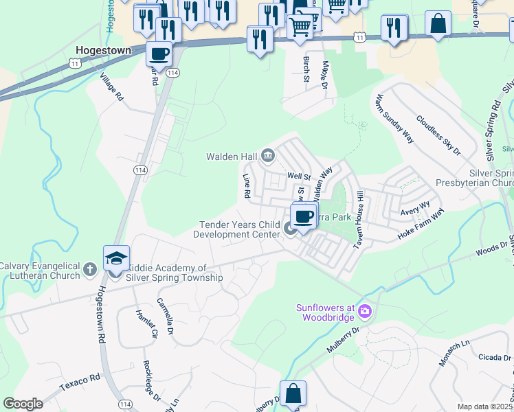map of restaurants, bars, coffee shops, grocery stores, and more near 207 Annika Way in Mechanicsburg
