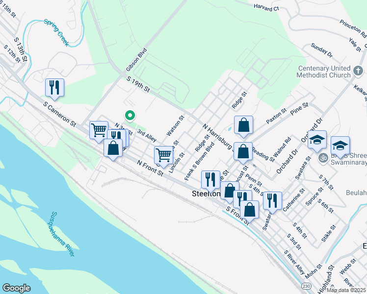 map of restaurants, bars, coffee shops, grocery stores, and more near 151 Lincoln Street in Harrisburg