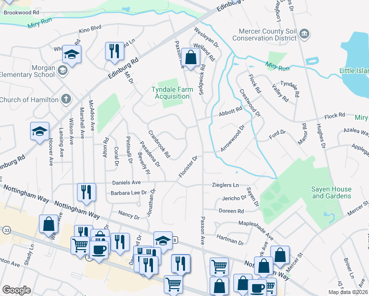 map of restaurants, bars, coffee shops, grocery stores, and more near 81 Cranbrook Road in Hamilton Township