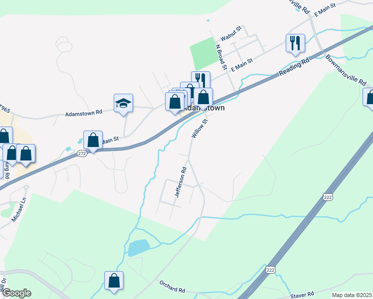 map of restaurants, bars, coffee shops, grocery stores, and more near 157 Willow Street in Reinholds