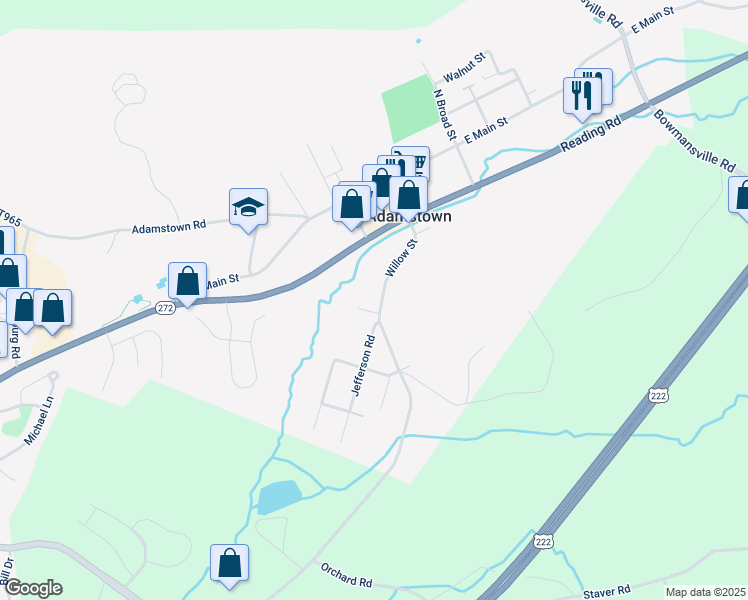 map of restaurants, bars, coffee shops, grocery stores, and more near 157 Willow Street in Reinholds