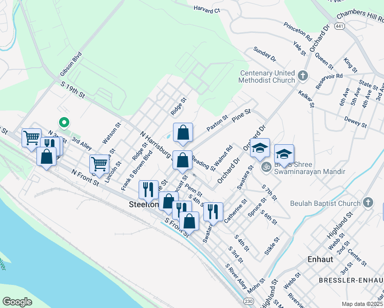 map of restaurants, bars, coffee shops, grocery stores, and more near 519 Pine Street in Steelton