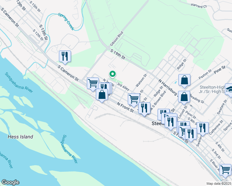 map of restaurants, bars, coffee shops, grocery stores, and more near 537 North 2nd Street in Steelton